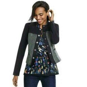 Cabi Black Green Metallic Tweed Textured Panel Crop Casual Jacket Size M‎
